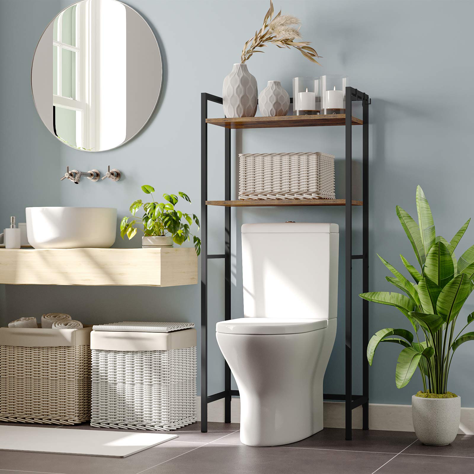 HOOBRO Over The Toilet Storage, 2Tier Bathroom Space Saver with Hooks