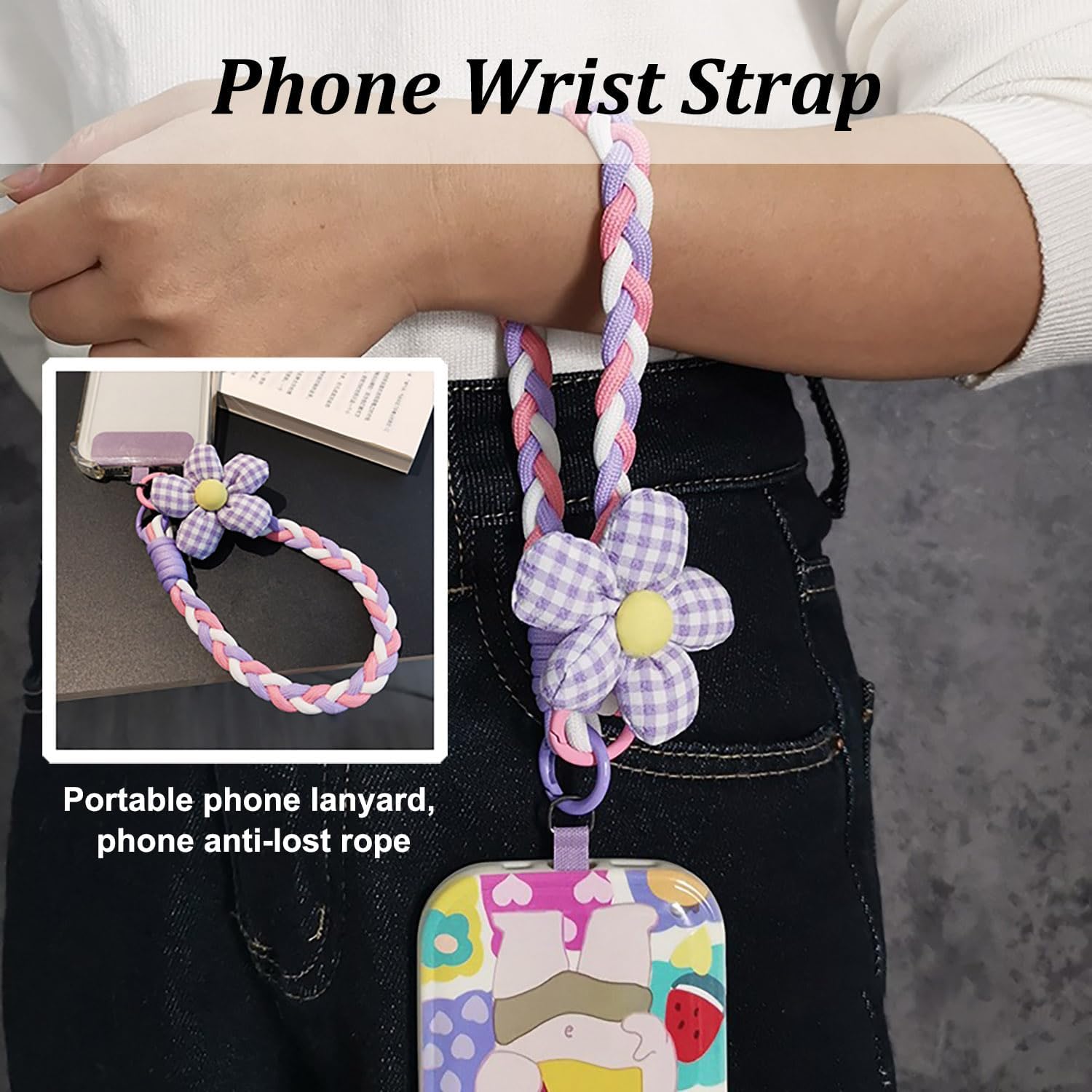 acdiac Portable Flower Phone Lanyard,Universal Phone Crossbody Strap Wristband Lanyard - Image 3