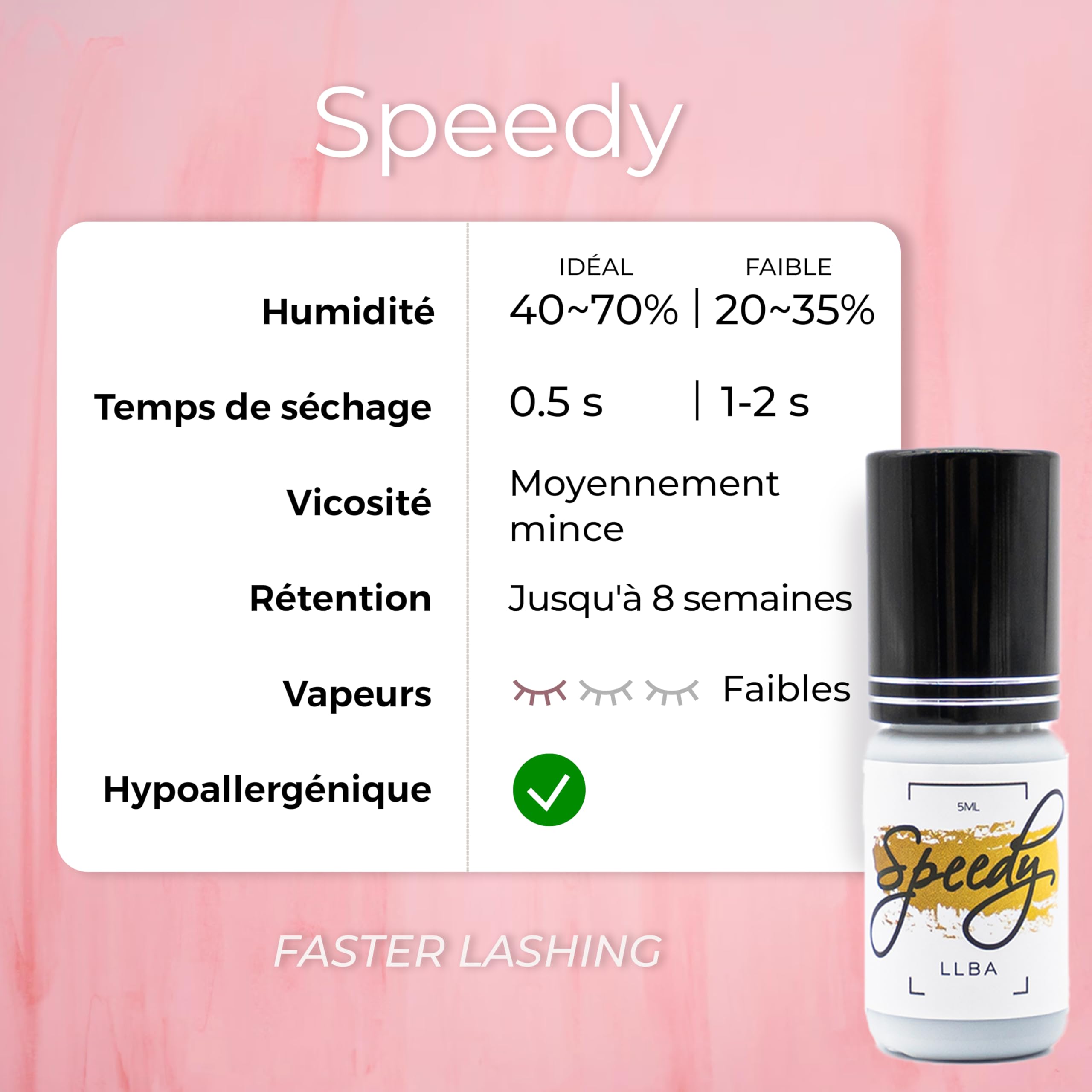 LLBA colle à cils pour professionnels – Colle Noir | Plusieurs choix pour le temps de séchage 0,5 à 3 Secondes | 5mL | Colle extra forte pour extensions de cils | Tenue 7-8 Semaines (Speedy)