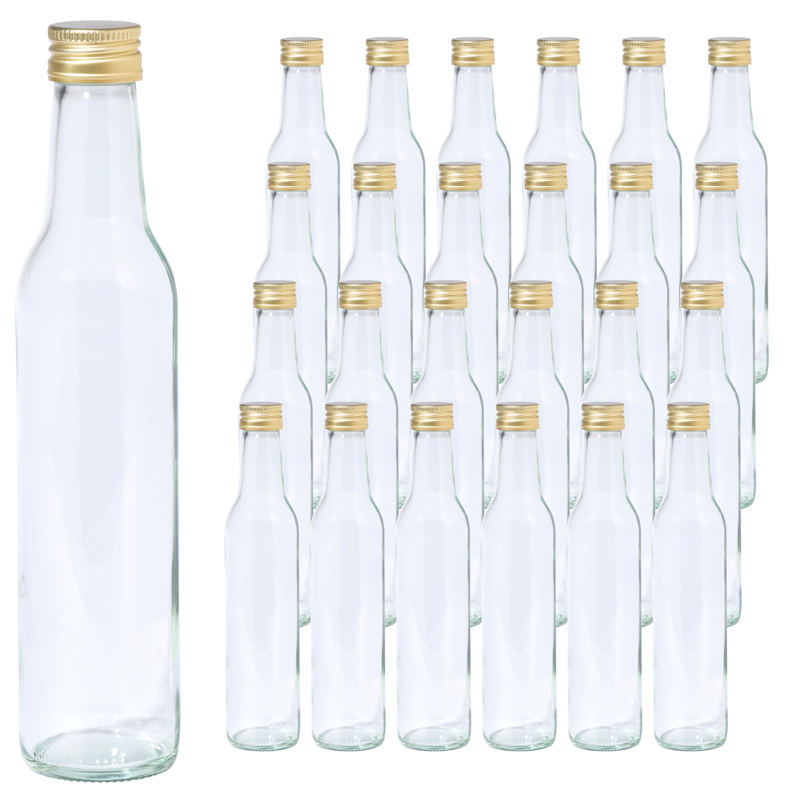 Vitrea 24 leere Glasflaschen 250ml Schraubverschluss Gold - kleine Flaschen zum Befüllen mit Deckel - für Saft, Getränke, Likör, Öl, Saucen - 24 Stück, PP28, Cooler