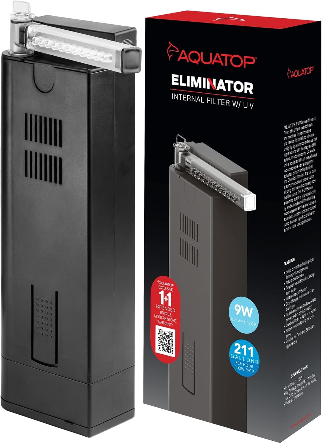 Aquatop 211 GPH Slim Internal Filter with 9W UV Light UV