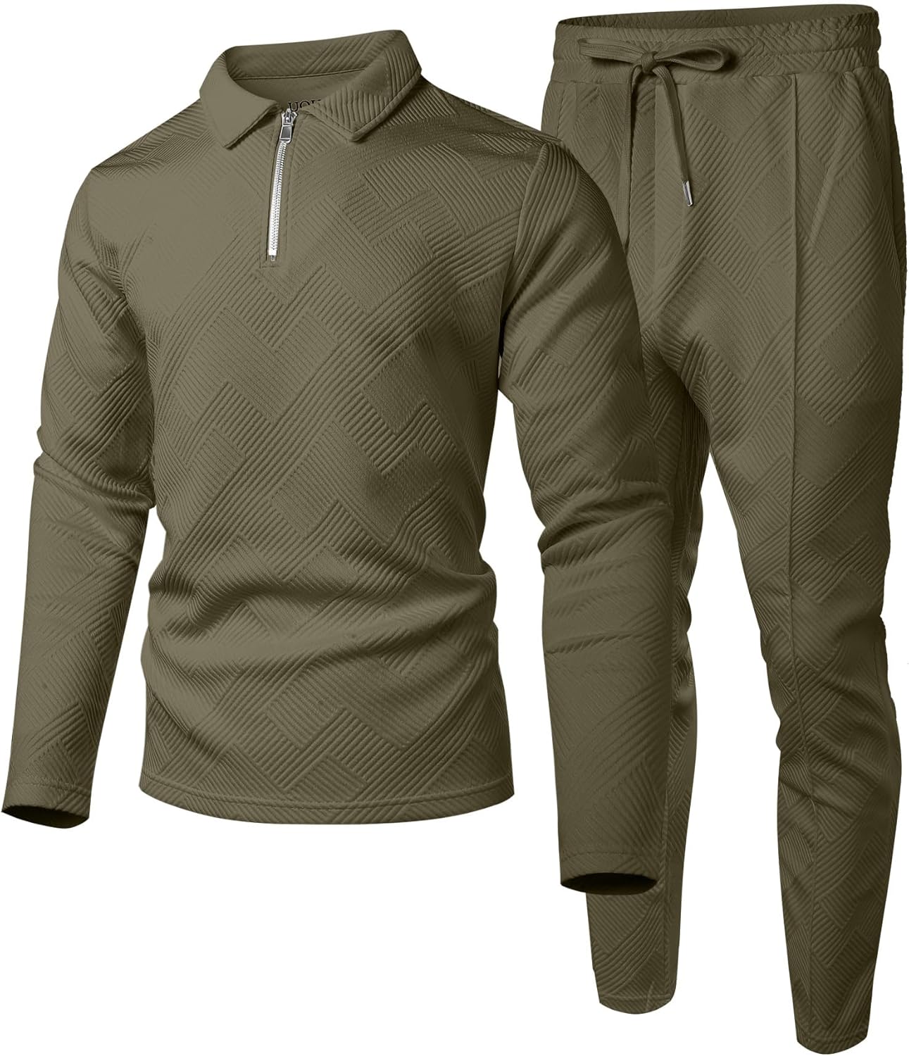 UOUA Mens 2 Piece Set Casual Outfits Polo Long Sleeve Shirt & Pants Tracksuit Loungewear Athletic Jogger Sweatsuit - Image 5