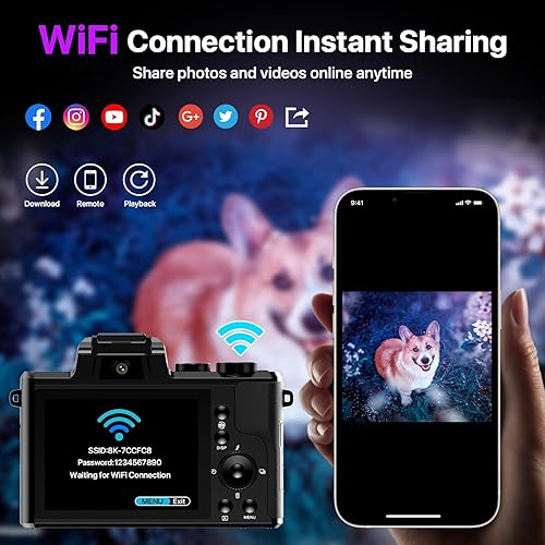 Miniatura 4 de Cámaras digitales 8K para fotografía con WiFi, cámara de enfoque automático de 88 MP para vlogging para YouTube con doble lente, cámara digital de
