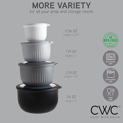 Miniatura 2 de COOK WITH COLOR Tazones de preparación con tapas, cuencos profundos de plástico anidables con tapas (negro degradado)