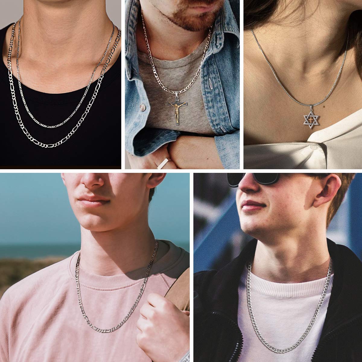 ChicSilver Collana a Catena in Argento Sterling 925 Catena Barbazzale Cubana Figaro da Uomo Donna, Collana di Ricambio per Pendente Cindolo, 45-70 cm Lungha, 3/5 mm Larga, Con Confezione