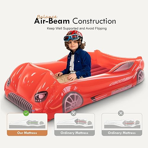 Miniatura 9 de RAPTAVIS Colchón de aire para niños, cama inflable de viaje para niños con lados, colchoneta para dormir, color azul