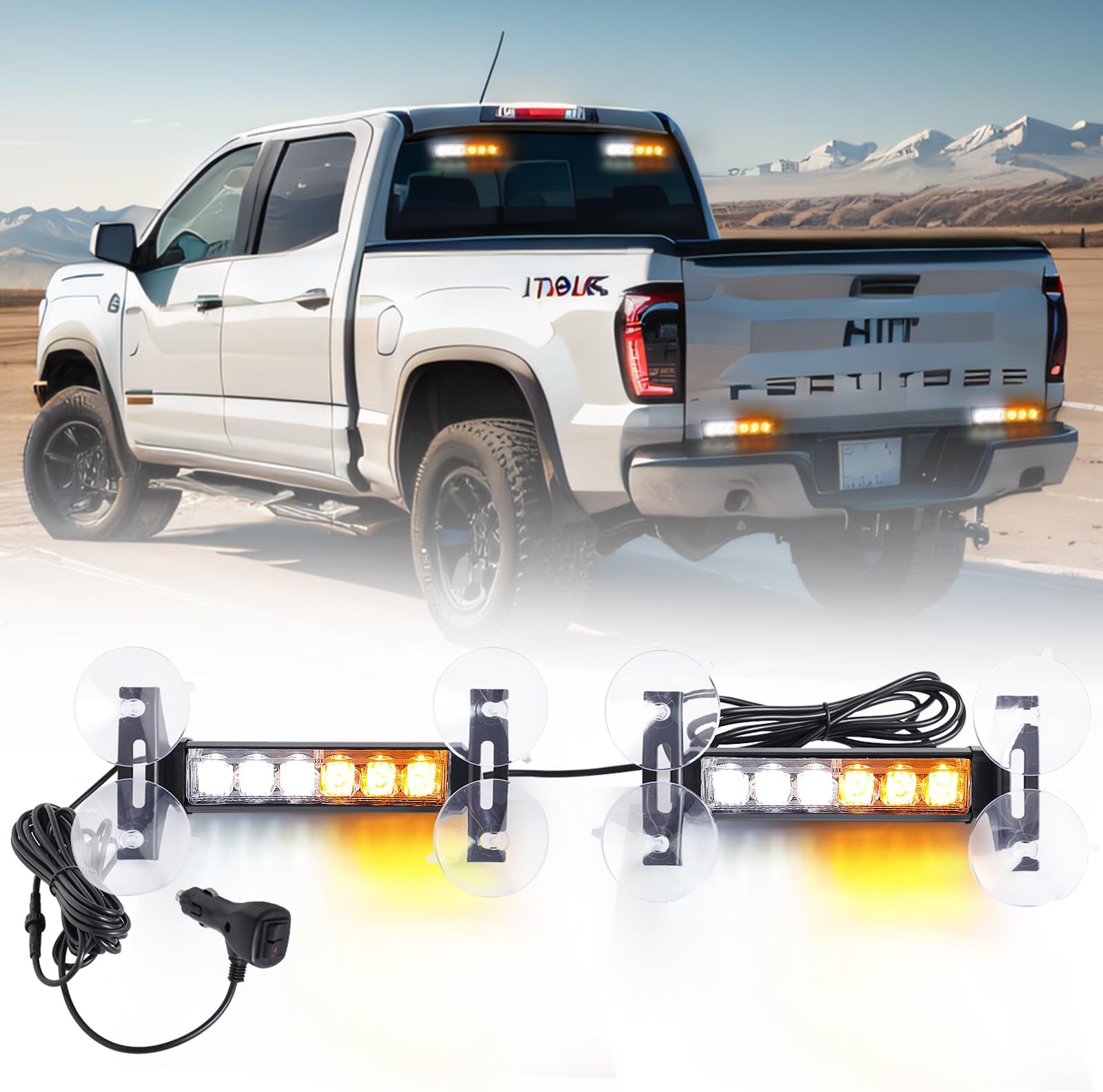 Strobe Lights for Trucks Traffic Advisor Light Bar LED Emergency Flashing Dash Front/Rear Windshield Visor Grille Lights for Construction Vehicles Tow/Plow Work Truck(2X 6.1'',Amber White)