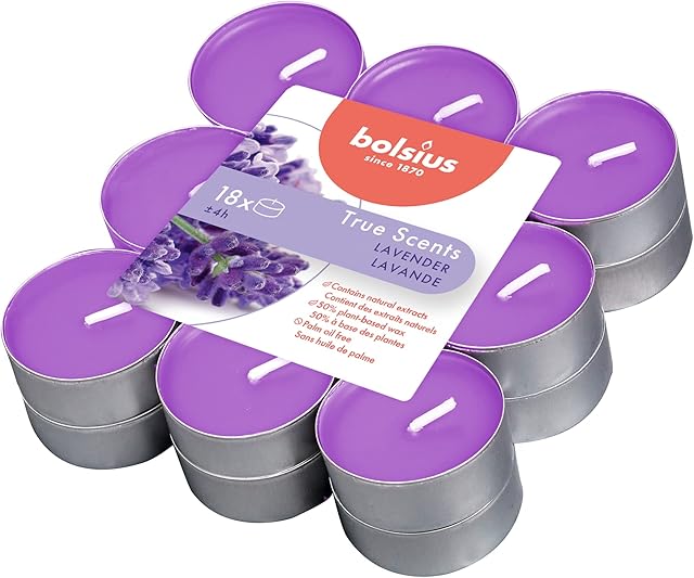 Bolsius Tealights Lavender 4hr Pack 18, Wax, Purple, One Size,101926943477