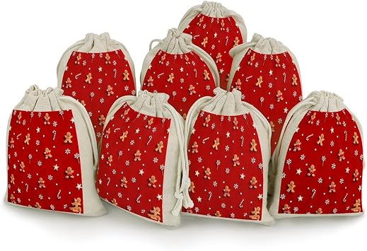 DJUETRUI Cute Gingerbread Man Snowflake Burlap Bags with Drawstring 8 Pcs Gift Bags Reusable Gift Pouches for Party Favors Jewelry Spice Sachet Birthday Party Bridal Shower Wedding Home Storage