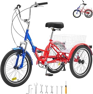 VEVOR Folding Adult Tricycle,Adult Folding Trikes, 3 Wheel Cruiser Bike with Large Basket & Adjustable Seat, Shopping Picnic Foldable Tricycles for Women, Men, Seniors
