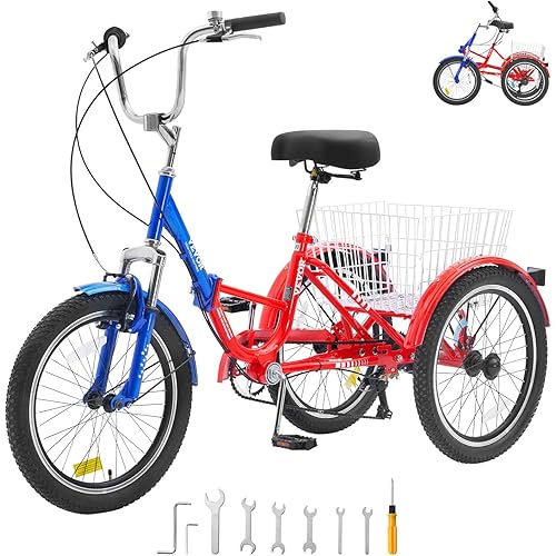 VEVOR Folding Adult Tricycle,Adult Folding Trikes, 3 Wheel Cruiser Bike with Large Basket & Adjustable Seat, Shopping Picnic Foldable Tricycles for Women, Men, Seniors