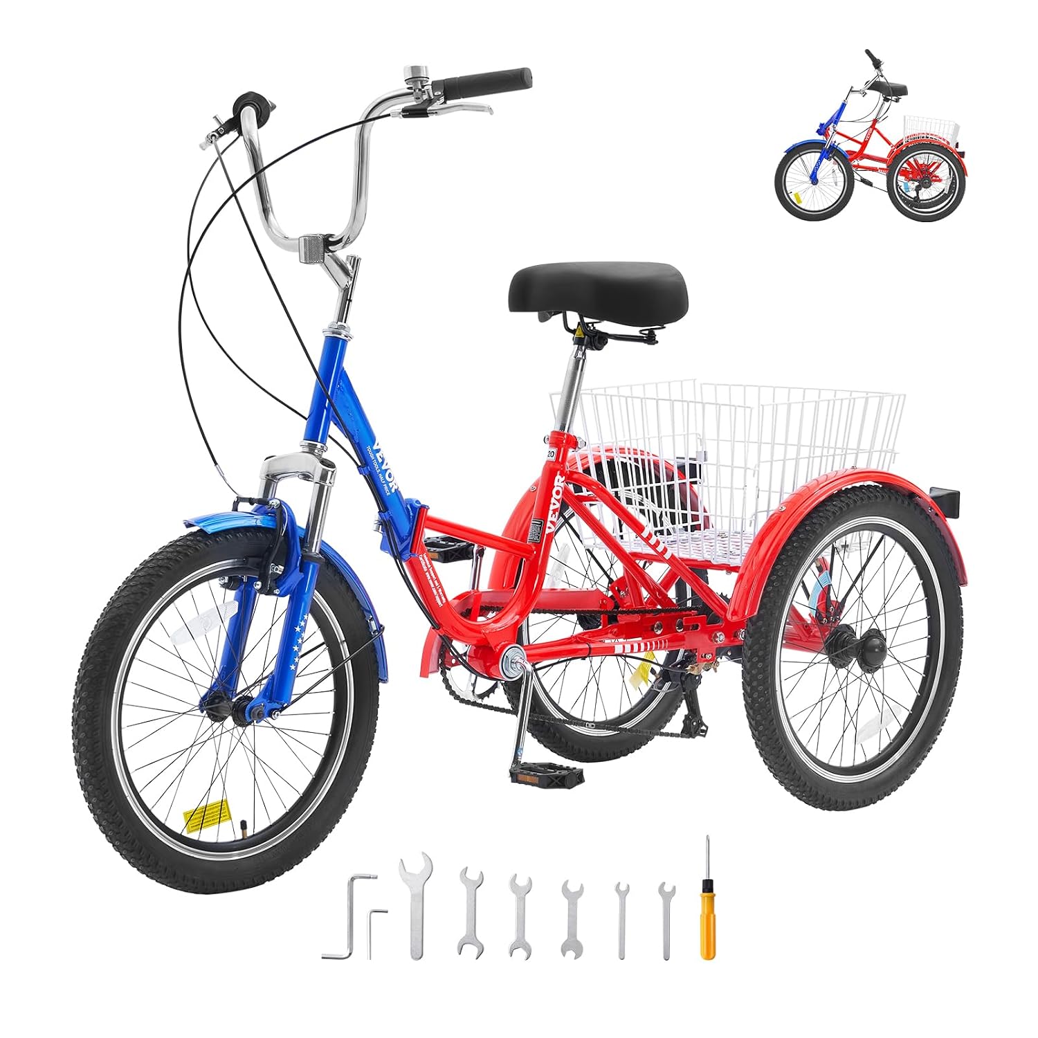 VEVOR Folding Adult Tricycle, 20-Inch 7-Speed Adult Folding Trikes, Carbon Steel 3 Wheel Cruiser Bike with Large Basket & ... - Review, Price and Buying Guide