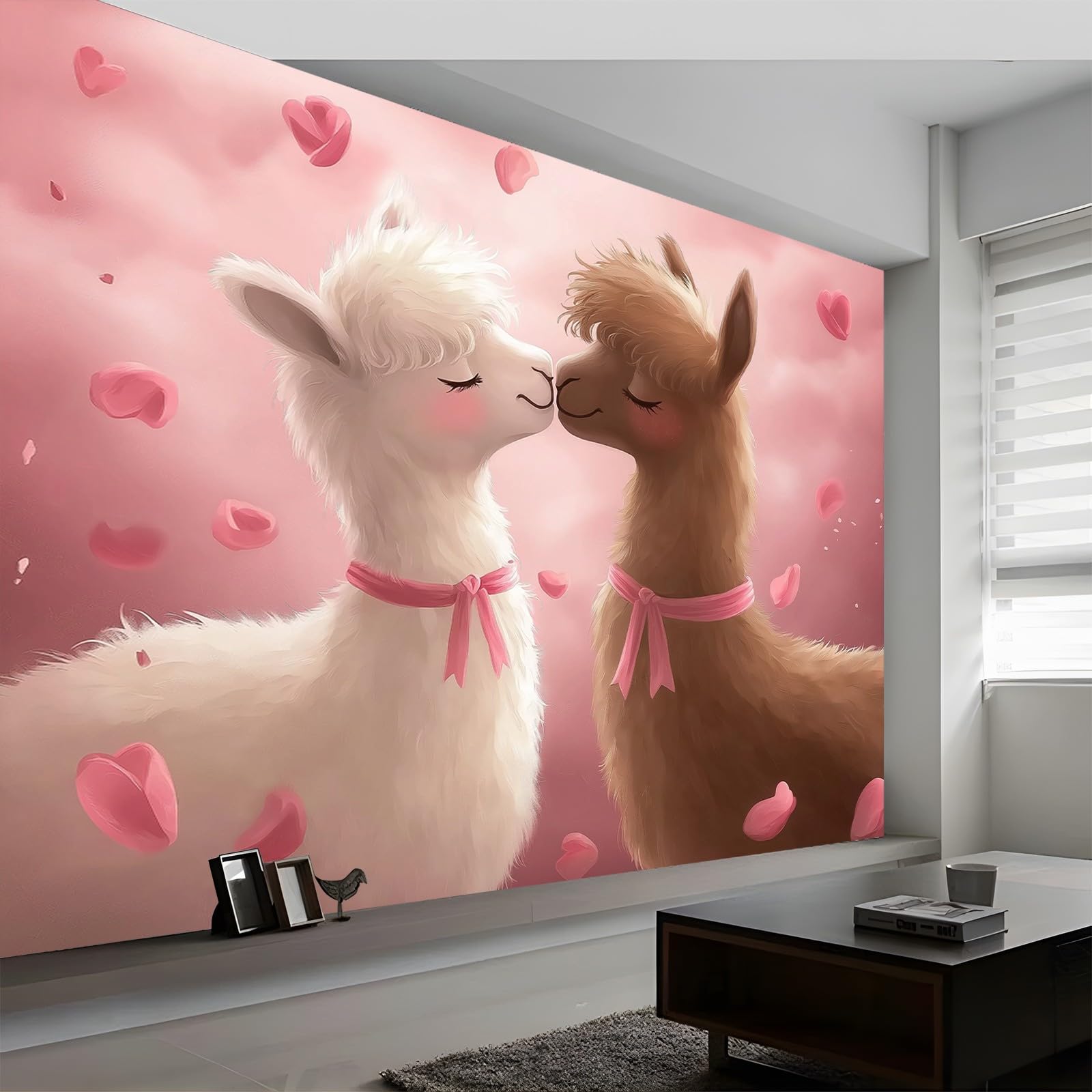 Tapeta z włókniny 350 x 256 cm nowoczesna urocza alpaka miłość fototapeta różowa tapeta artystyczna dekoracja do sypialni dziewczyny salon