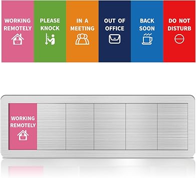 Office Door Signs 6 Options Do Not Disturb, Please Knock, In A Meeting, Out Of Office, Working Remotely Back Soon Privacy Door Slider Sign For Meeting & Conference Room Brushed Silver