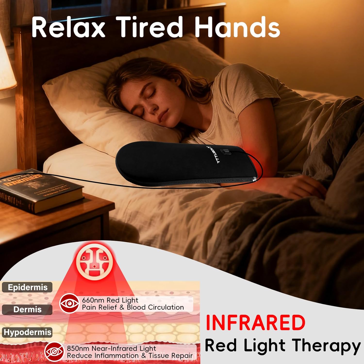 Oversized Red Light Therapy Gloves for Hands Wrist Arms Joints, 660nm & 850nm Infra Red Heated Small Therapy Mat for Back Thign Relax, Timer, for Women Men, 6.6FT Cord - Image 2