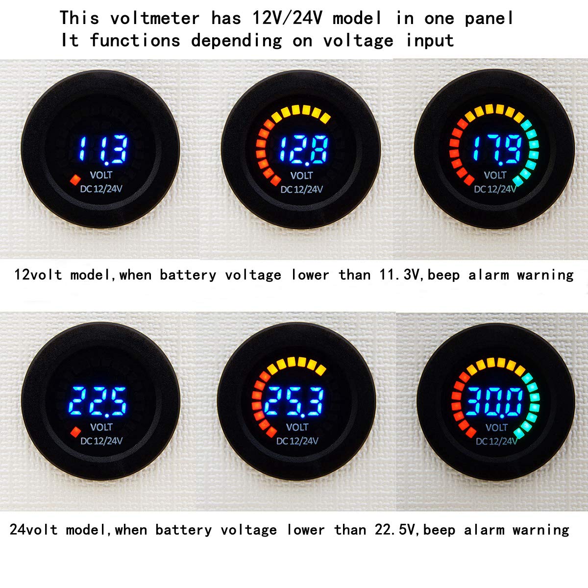 LED Digital Voltmeter 12V 24V Voltage Gauge for Car Boat RV Truck Motorcycle Camper Battery Voltmeter Socket : Automotive