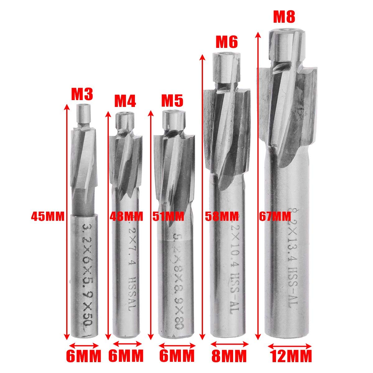 5pc 4 flautas HSS avellanado extremo molino M3-M8 piloto ranurado herramienta fresadora broca para madera metal perforación avellanado molino