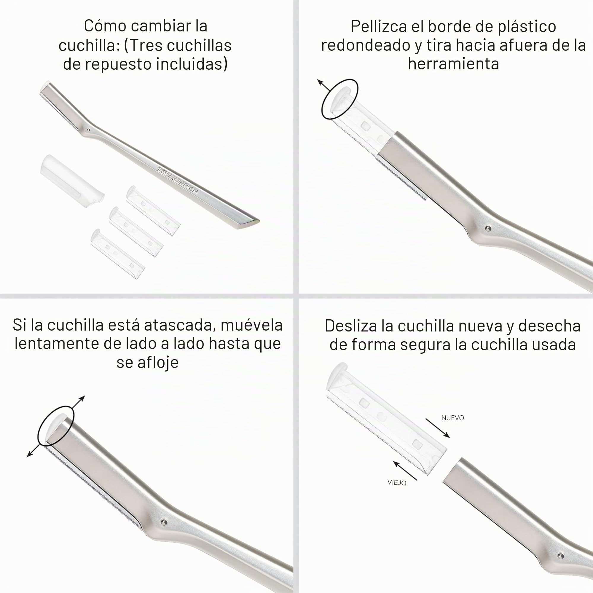 TWEEZERMAN Afeitadora facial (eliminación precisa del vello facial con hoja de acero inoxidable, para rostro y cejas)
