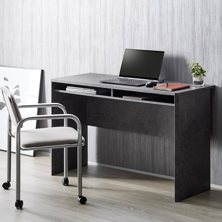 Amazon | デスク 木製 収納 棚付き 机 おしゃれ 石目調 グレー 幅115cm