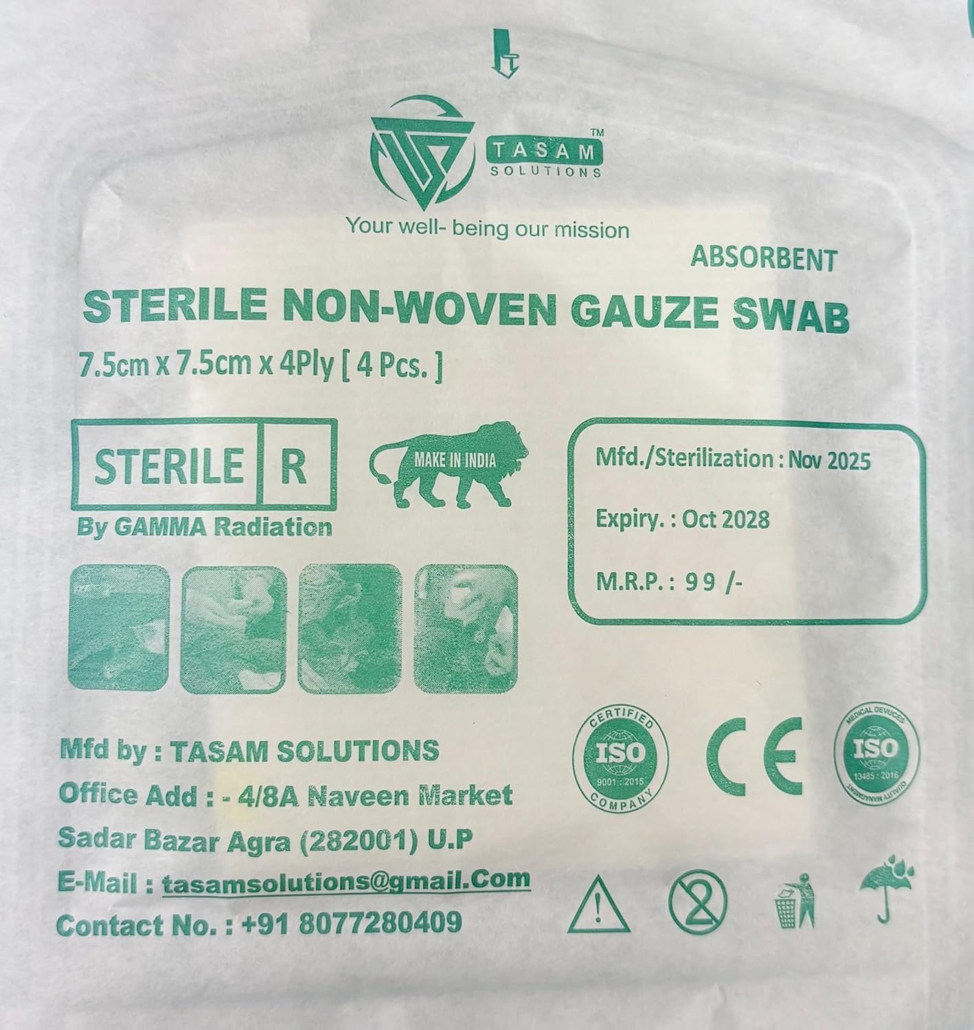 Sterile Non-Woven Gauze Swab (ISO Certified) - 7.5 x 7.5 cm, 4 Ply, Pack of 200 (50 * 4) | Gamma Sterilized Medical Dressing | Absorbent Cotton Wound Dressing, First Aid, Home Use-image-32