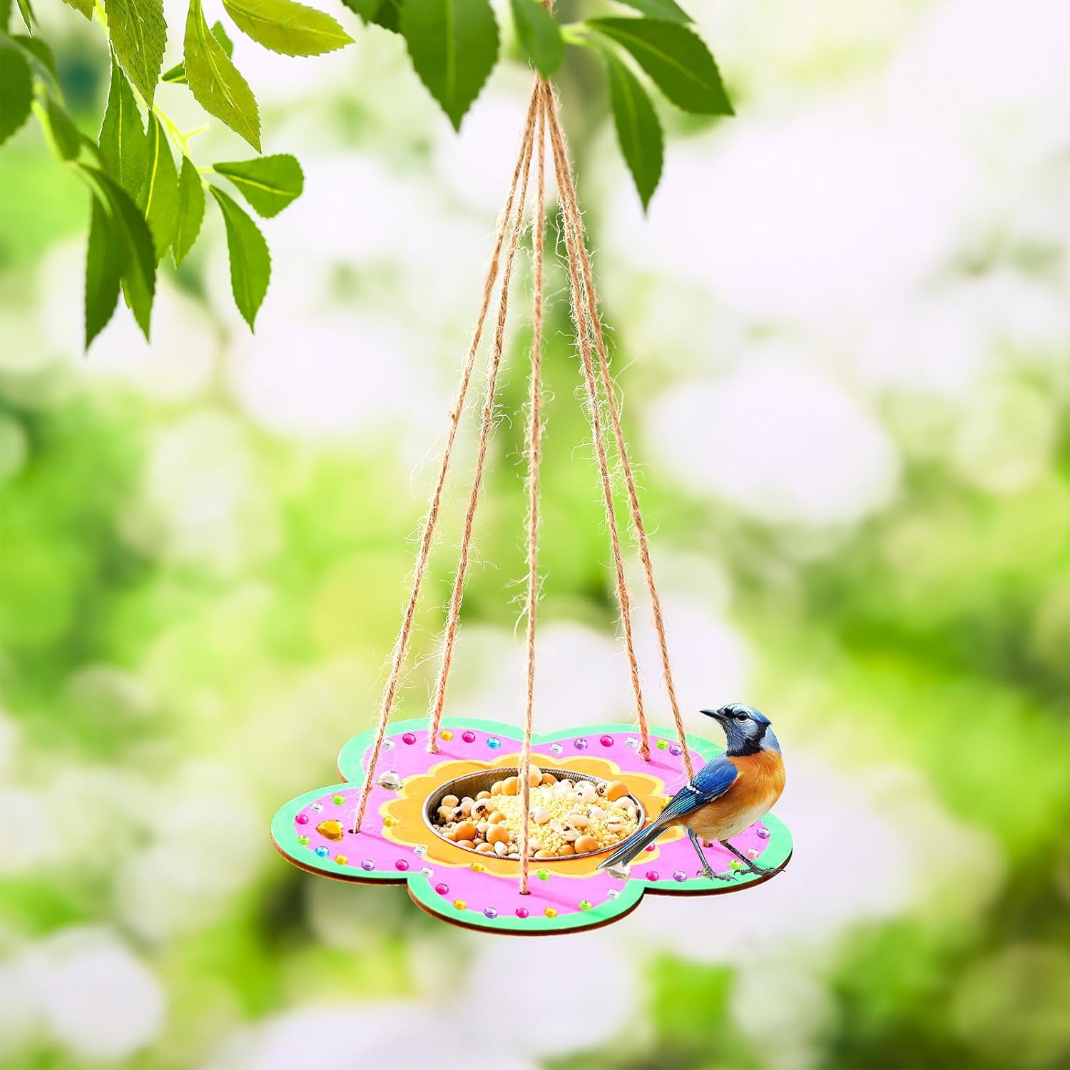 CroBlissful 12 Pack Bird Feeder Craft Kits for Kids DIY Your Own Bird Feeders with Paint and Paintbrushes Wooden Arts and Crafts for Kid Ornaments to Paint Feeders Craft for Garden(Flower Shape)