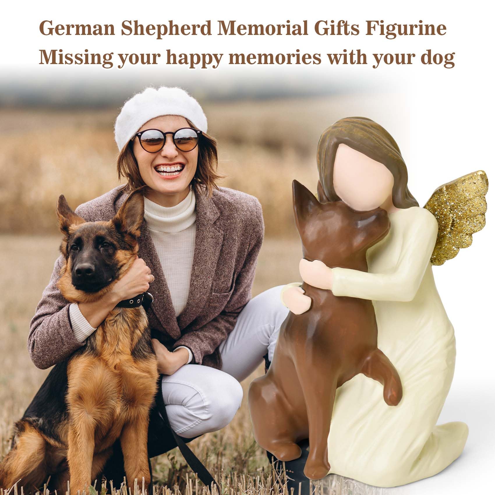 German Shepherd Gifts for Dog Lovers Women, Dog Memorial Gifts for Loss of Dog, Resin Dogs Angel Figurine of Friendship for Pet Loss Sympathy Bereavement Remembrance Gift