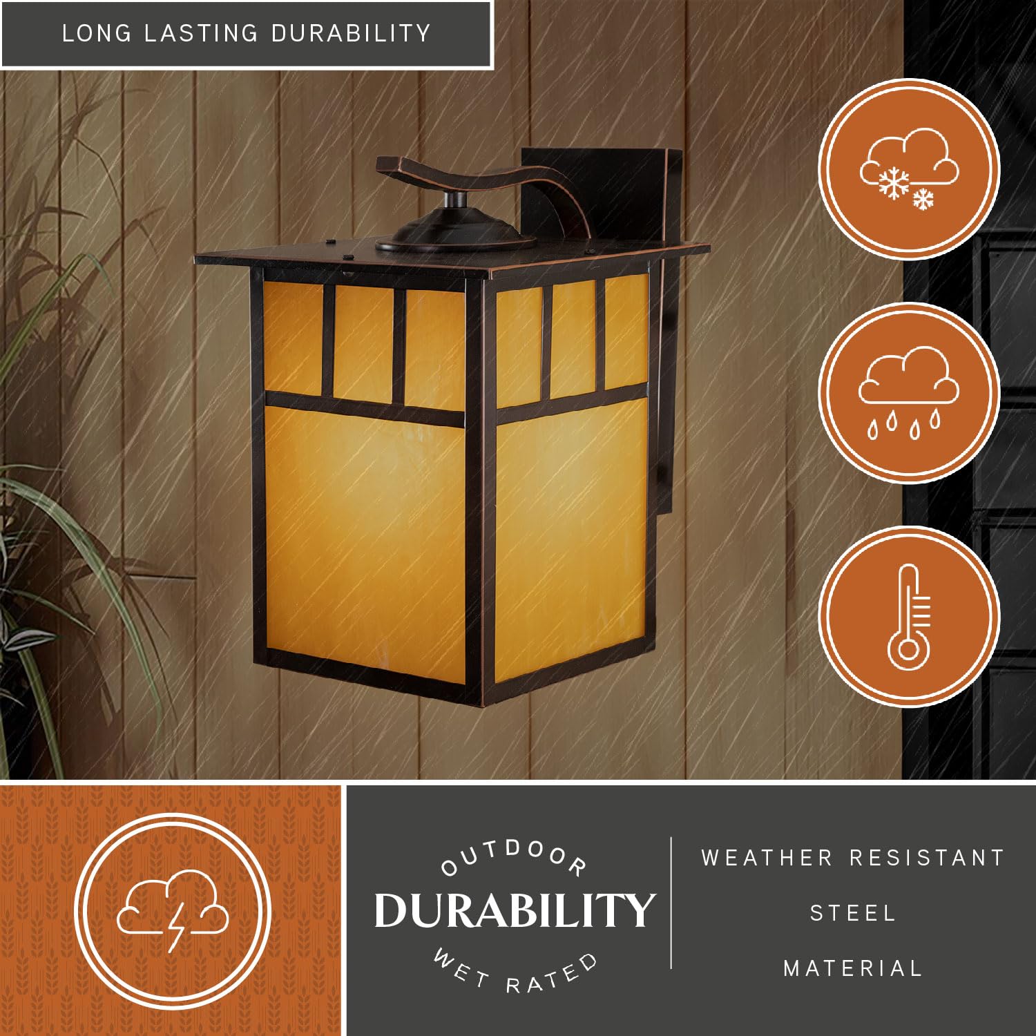 VAXCEL Mission 1 Light Bronze Rectangle Outdoor Wall Lantern Honey Glass