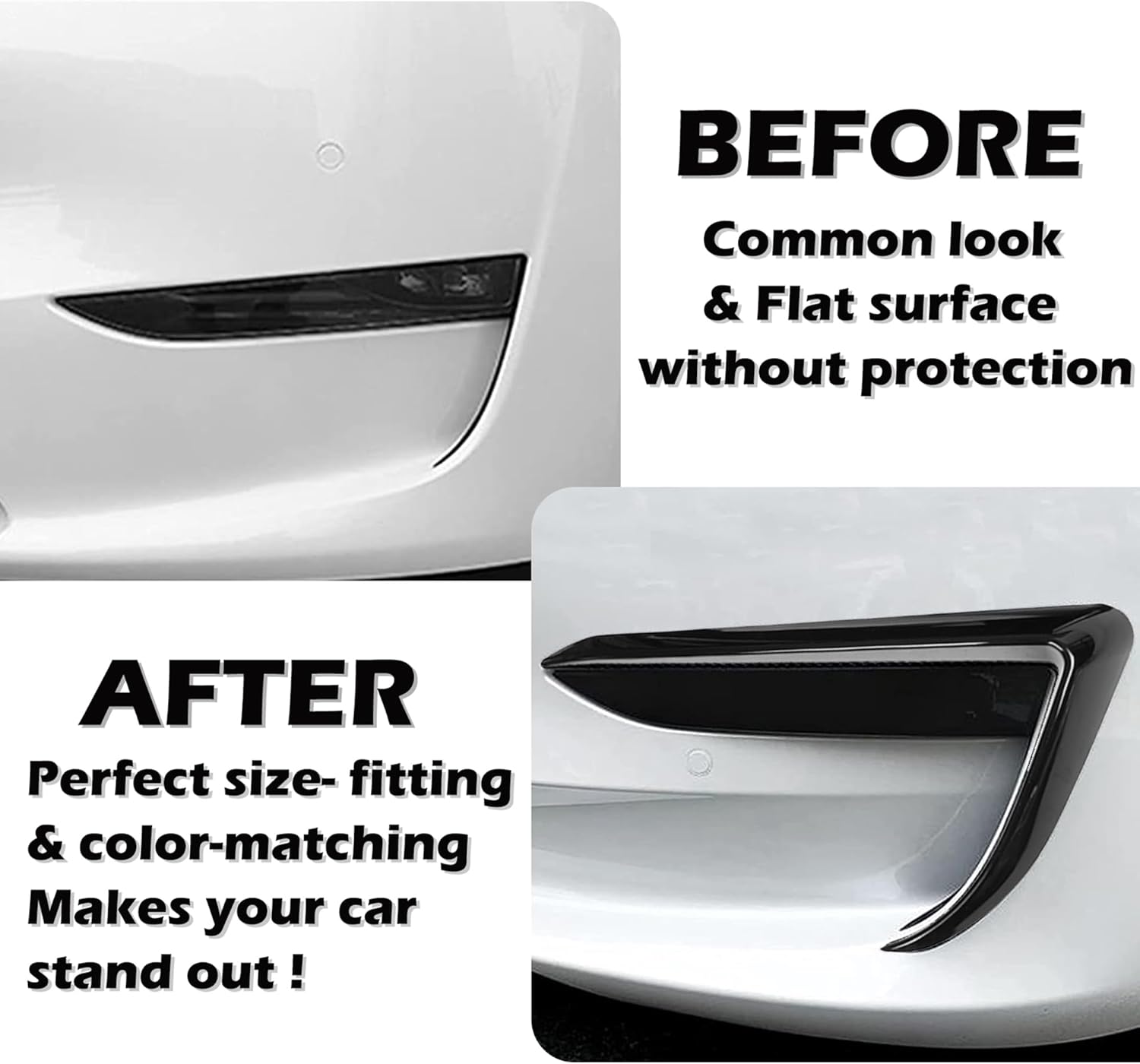 Front Fog Light Trim Cover for Tesla Model 3, 2PCS Fog Lamp Frame Blade Trim Eyebrow Eyelids Cover, Spoiler Accessories for Model 3 2017 2018 2019 2020 2021 2022 2023, Glossy Black