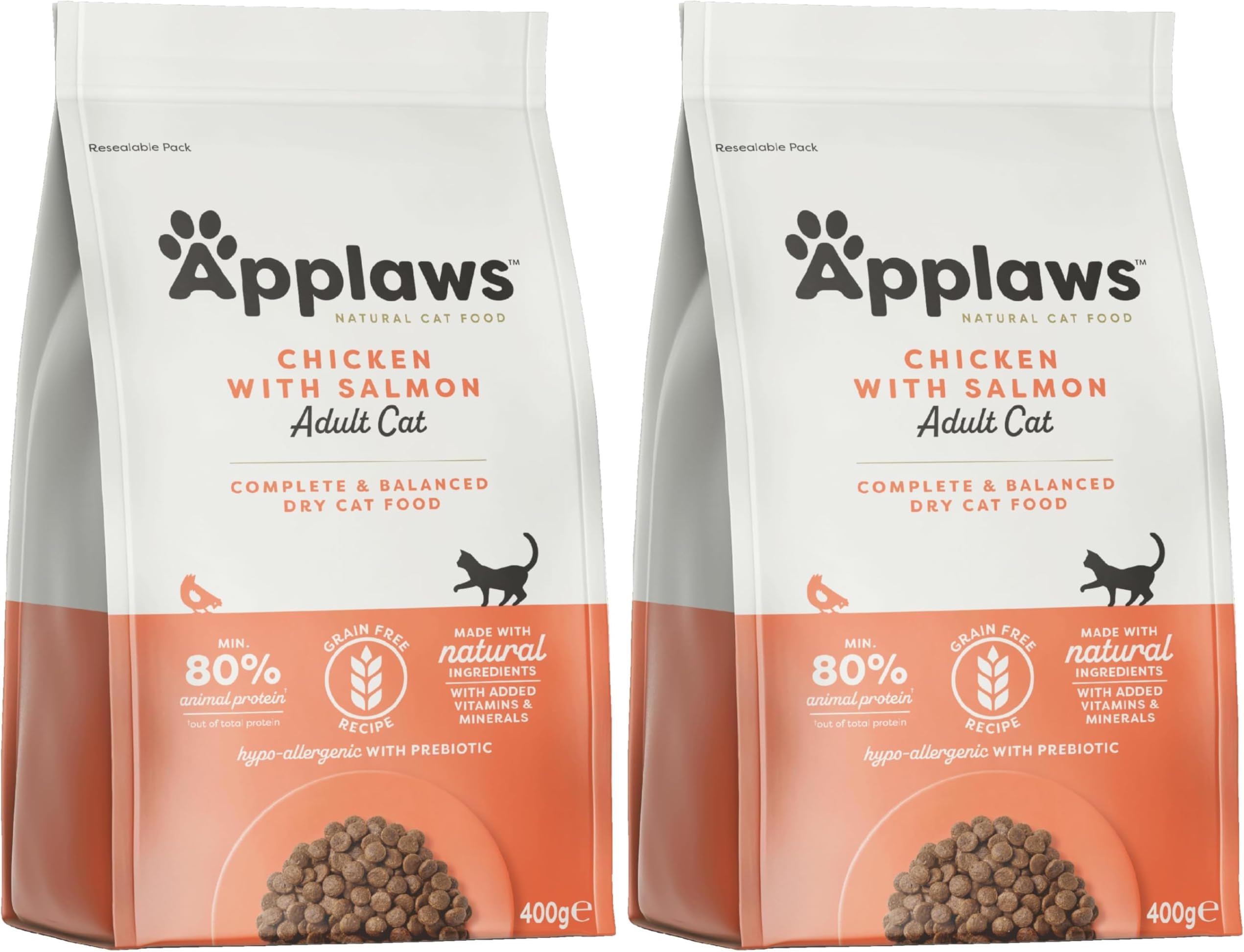 Applaws Complete and Grain Free Adult Dry Cat Food, Chicken with Salmon 1 x 400g Bag (Pack of 2)