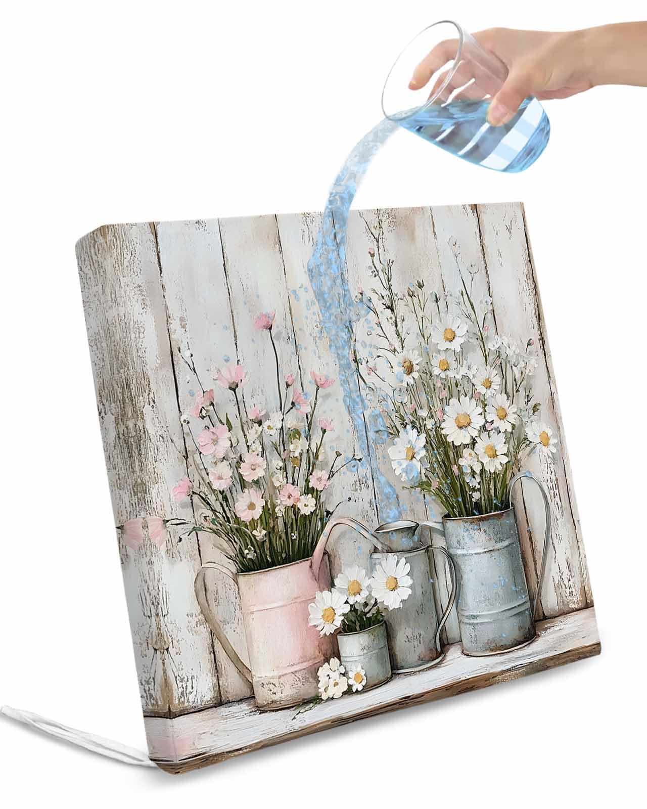 2 Pack White Pink Floral Waterproof Cushion Covers with Ties, Outdoor Patio Chaise Lounge Chair Seat Cushion Slip Covers Replacement(Only Cover) Garden Floral Wildflower Wood Grain 22