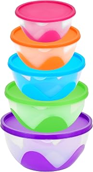 Southern Homewares 5-Piece Plastic Food Storage Containers with Lids Airtight, BPA-Free, Stackable Silicone Containers in Multiple Sizes and Colors, Easy to Clean