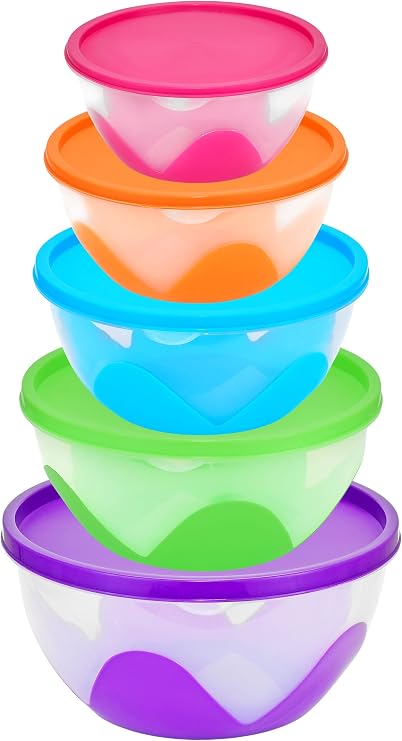 Southern Homewares 5-Piece Plastic Food Storage Containers with Lids Airtight, BPA-Free, Stackable Silicone Containers in Multiple Sizes and Colors, Easy to Clean