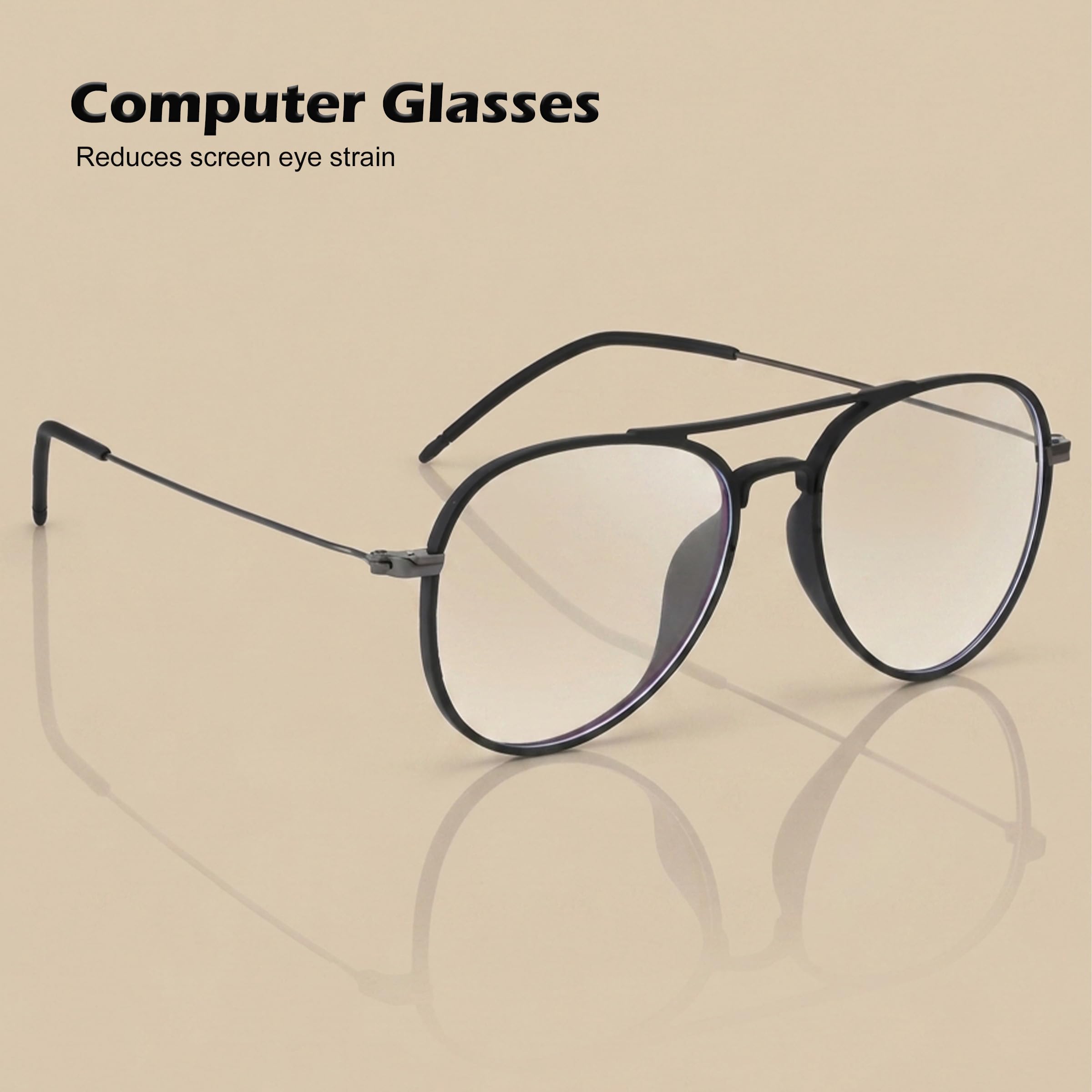 ROYAL SON Blue Cut Light/Ray Block Glasses Anti-Glare Lens TR90 Aviator Shape Unisex Mens Women Spectacle Frame - Eye Protection From SmartPhone|Mobile|Computer|Laptop -Black (Lightweight) 3