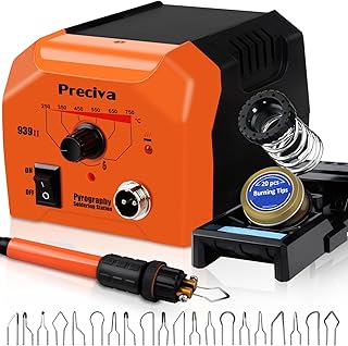 Preciva Wood Burning Kit, Wood Burning Pen 40W Adjustable Temperature 482°F ~ 1382°F, Wood Burning Tool Kit with 20pcs Tips Heat-Resistant Handle for Wood & Leather Crafts