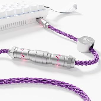 MAMBASNAKE C07 Custom USB C Keyboard Cable with RGB Lighting for 8KHz Magnetic Keyboard, Single Crystal Copper Braided Charging Cable USB A to Type C, 5-Pin CNC Aviation Connector,Purple