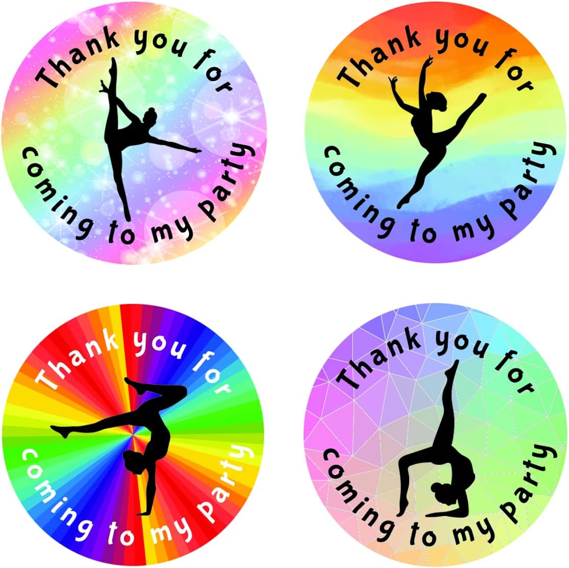 40mm Gymnastics Thank You for Coming to My Party Round Stickers for Party Bags & Sweet Cones (24 x Stickers)