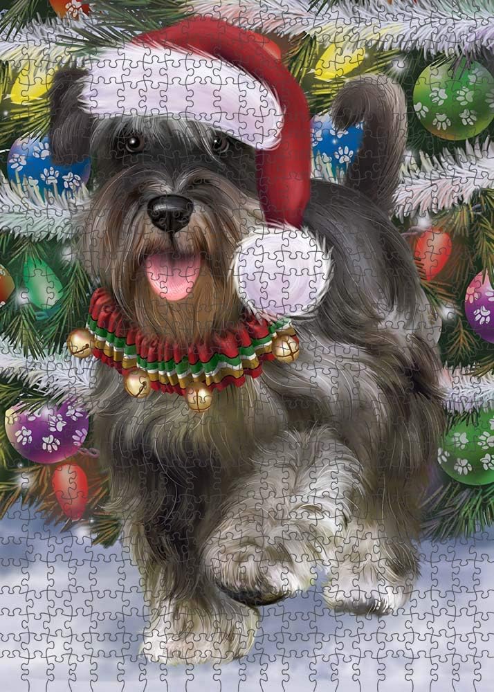Christmas Trotting in The Snow Schnauzer Dog Jigsaw Puzzle for Adults - Animal Printed Interlocking Puzzle Game Artwork - Gift for Dog Lover's -1000 Pcs 29.5"x19.7", PZLE54253