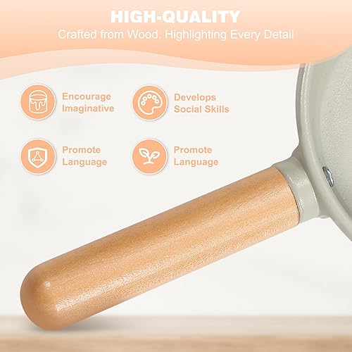 Miniatura 3 de Juego de utensilios de cocina de madera, juego de accesorios de cocina para niños pequeños, incluyendo platos de juego, sartén, vajilla, utensilios