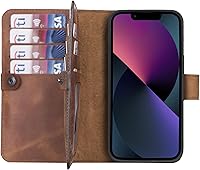 Vista 60 de HARDISTON Funda de piel auténtica de alta calidad hecha a mano para iPhone XR, tarjetero doble, funda magnética desmontable, función atril Marrón