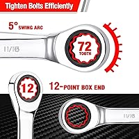 Vista 4 de WORKPRO Juego de llaves combinadas de trinquete de 7 piezas, 72 dientes, construcción Cr-V, juego combinado de llaves de trinquete con bolsa