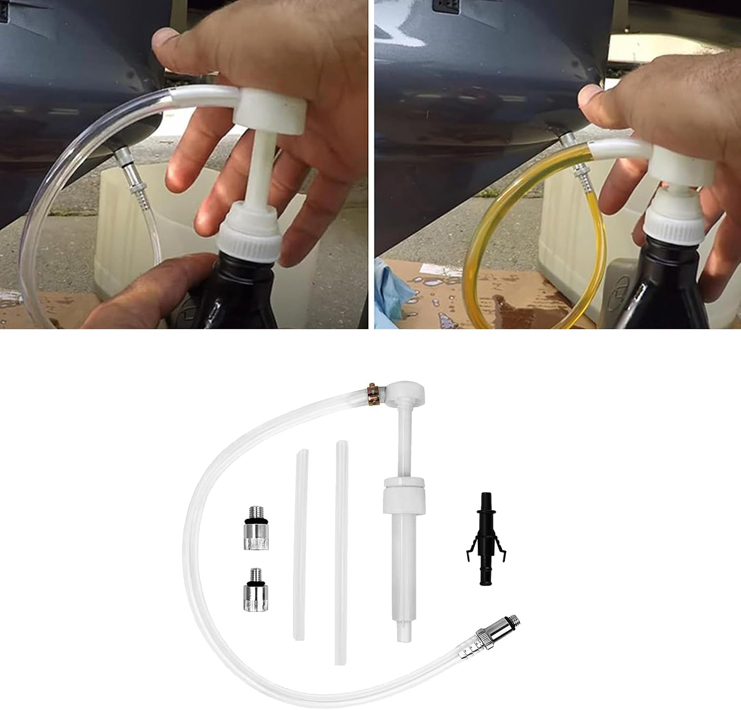 Fluid Pump for Standard Quart Bottles, Car Accessories Differential Fluid Pump,Car Lower Unit Gear Oil Pumps, Differential Fluid Pump - 3/8 inch Swivel, 8mm & 10mm Adapter (White-2)