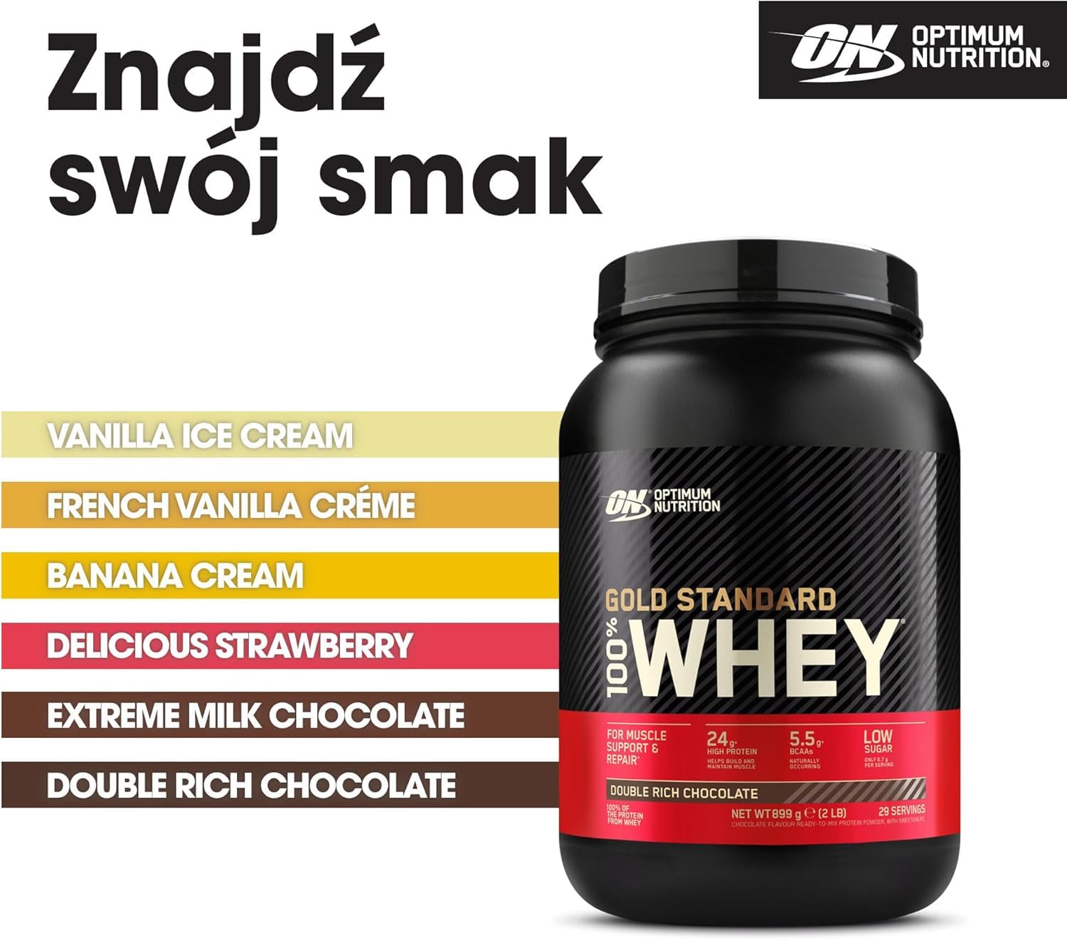 Optimum Nutrition Gold Standard 100% Whey Bia?ko Serwatkowe, Podwójna Czekolada, 899g, 29 Porcji, Opakowanie Może Się Różnić