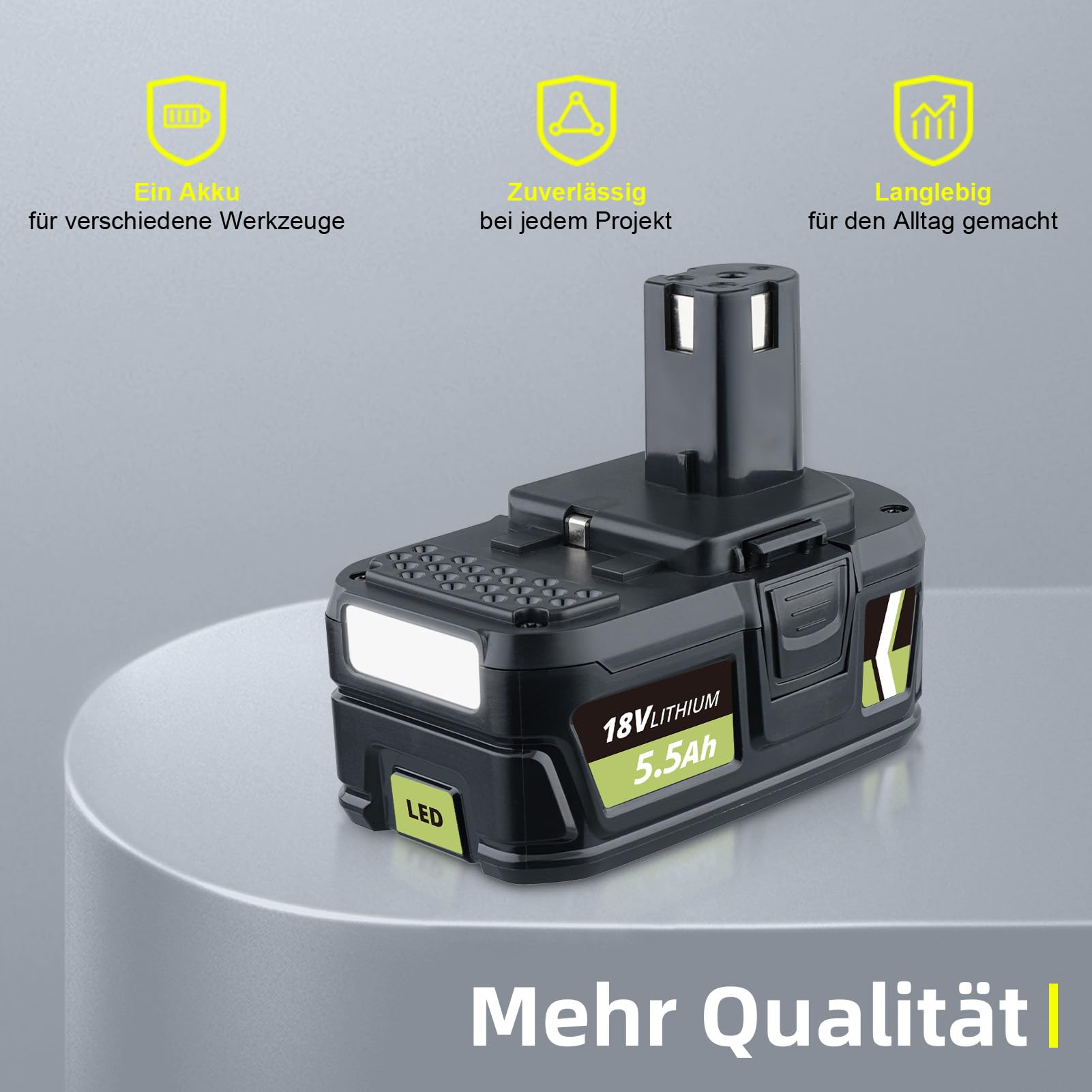 Lot de 2 batteries de rechange Li-Ion 18 V 5,5 Ah pour Ryobi P108 P107 P105 P104 P102 compatible avec RB18L50 RB18L40 RB18L25 RB18L15