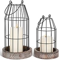 SHOHAYTO Rustic Wire Metal Cloche Candle Lanterns Set of 2 - Farmhouse Vintage Decor for Mantels, Tables, Indoor Outdoor
