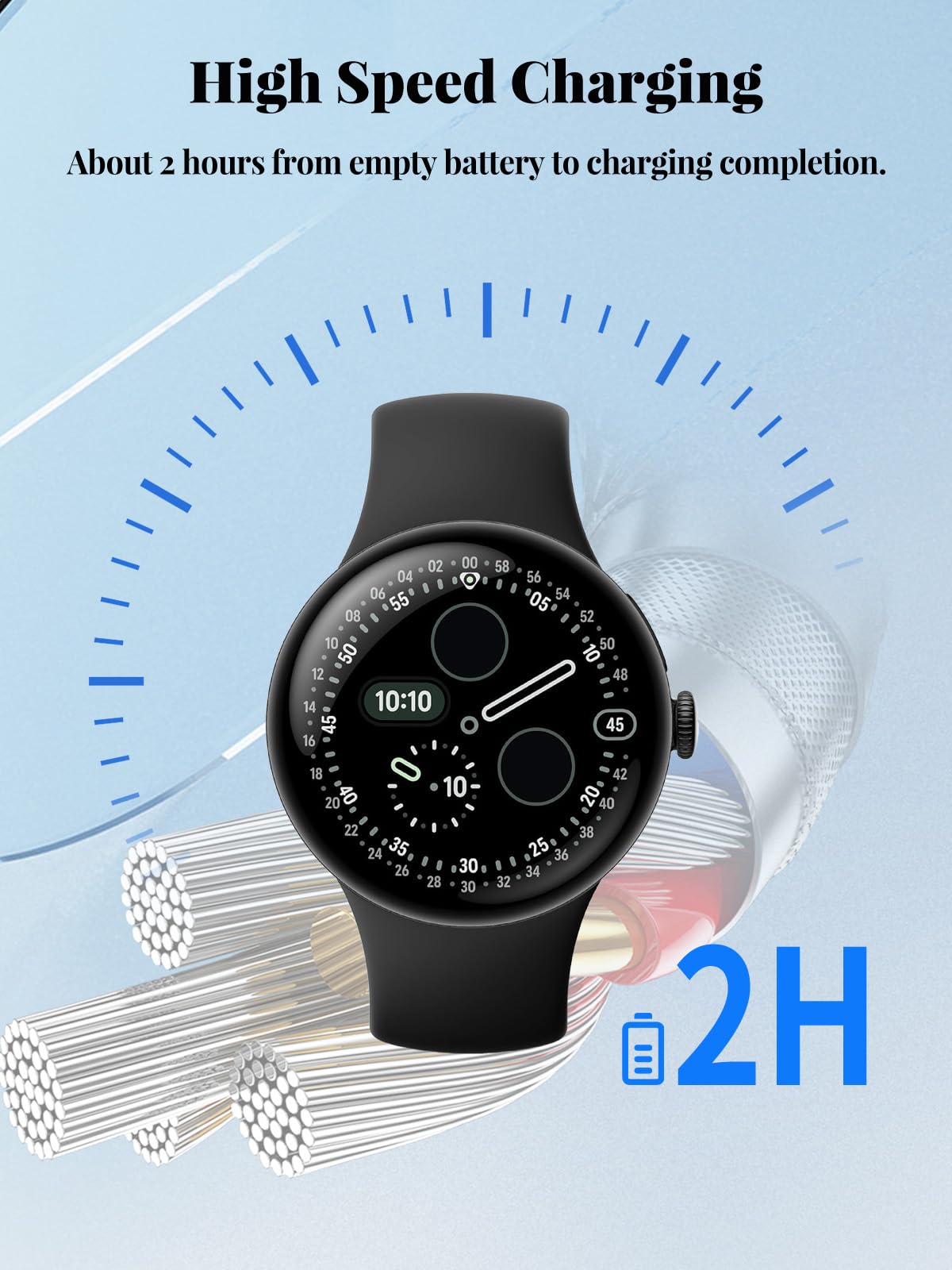 Cable de carga para Google Pixel Watch 4 (41 mm/45 mm) con base, cable de carga rápida magnético tipo C para Google Smart Watch, paquete de 2 (negro)
