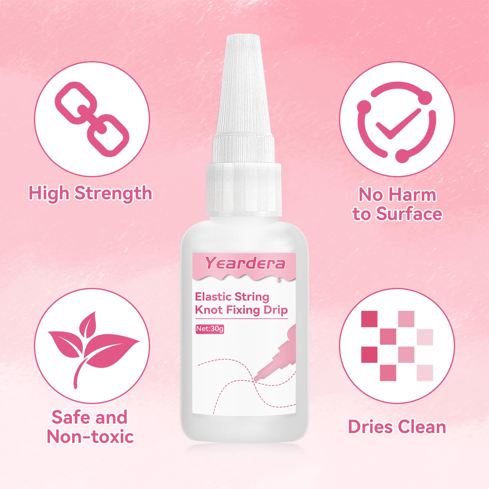 Yeardera Bracelet String Professional Elastic String Kont Fixing Drip 30g, Clear Bracelet Glue, Keep Stretchy Bracelet String Stay Perfectly Tied for Clay Beads, Jewelry Making Supplies