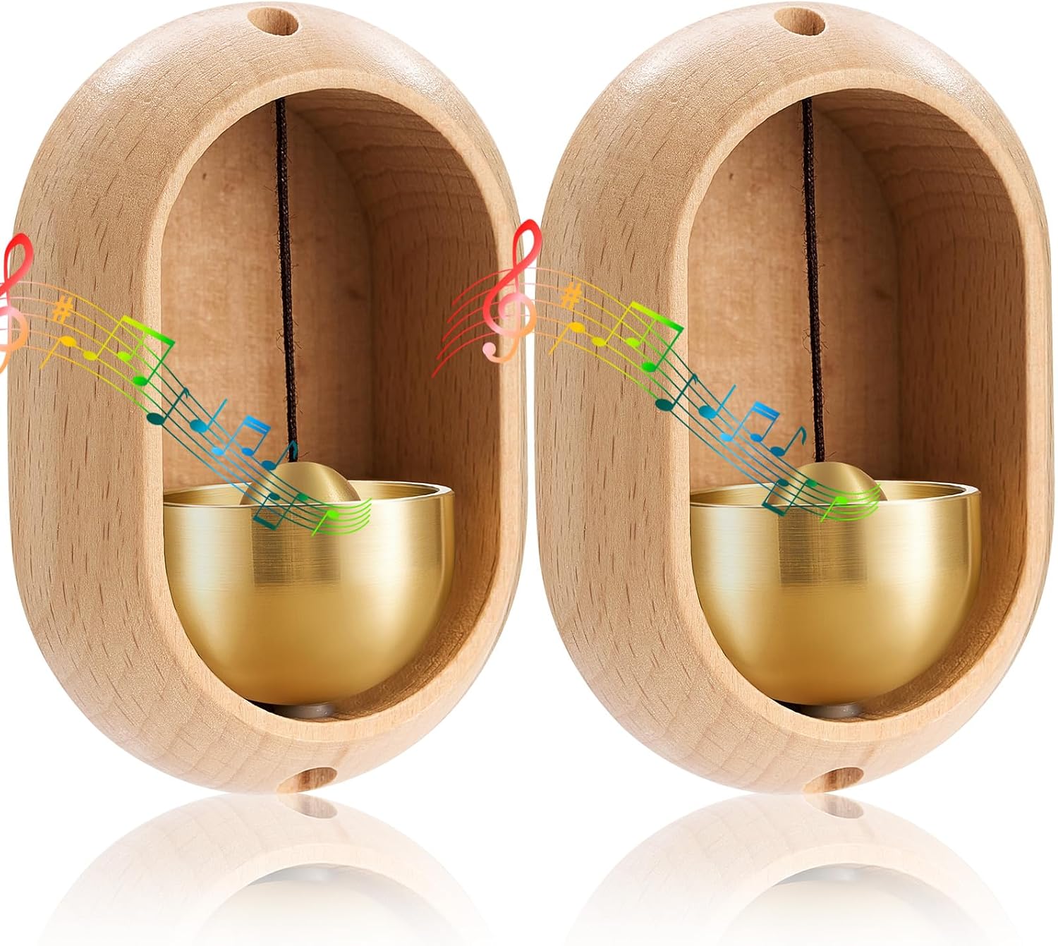 2 Pcs Shopkeepers Bell for Door Opening, Magnetic Wood Doorbell Chime When Door Opens, Magnetic Doorbell for Cafe Glass Doors Store Entrance, Housewarming Gift(Round,2.95 x 2.95 Inches)