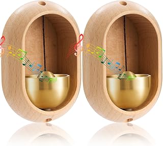 2 Pcs Shopkeepers Bell for Door Opening, Magnetic Wood Doorbell Chime When Door Opens, Magnetic Doorbell for Cafe Glass Doors Store Entrance, Housewarming Gift(Oval,4.13 x 2.95 Inches)
