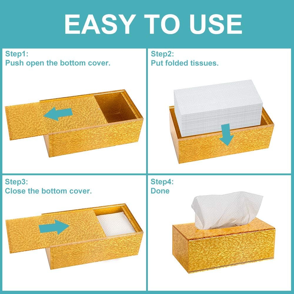 HIIMIEI Golden Tissue Box Cover Acrylic Tissue Holder Napkin Dispenser for Home Office Restaurant : Home & Kitchen