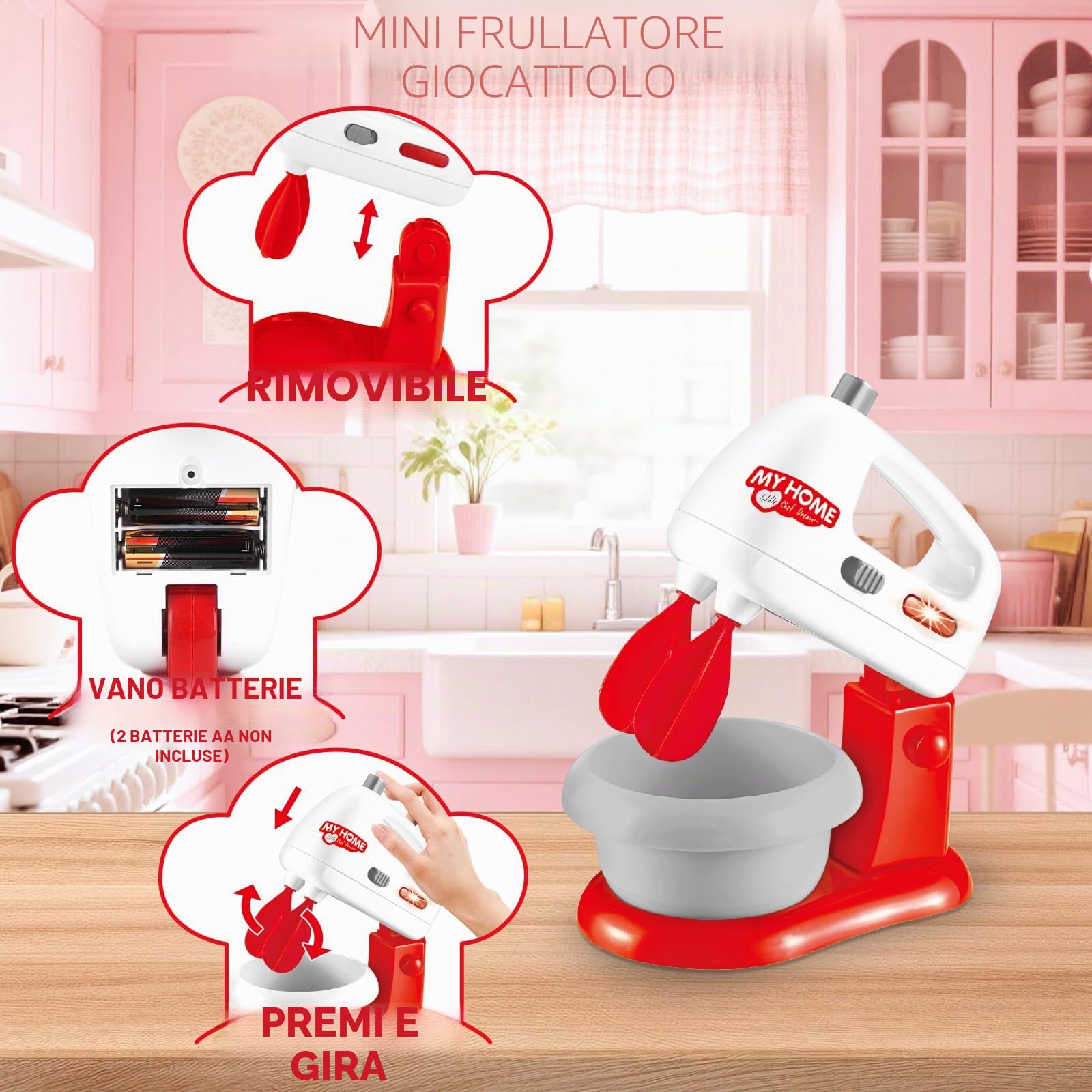 deAO Kit da Cucina con Mixer, Frullatore, Tostapane, con Luci e Suoni